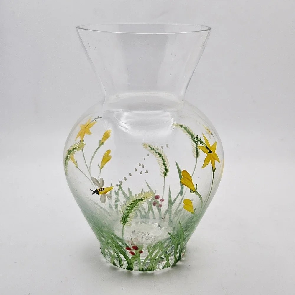 Two's Company Hand Painted Glass Vase Bee & Wildflower Design 5